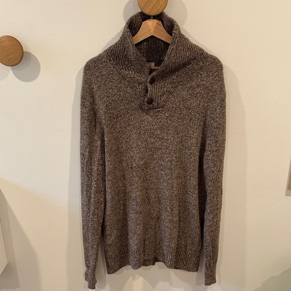 J. Crew Men's Marled Merino Wool Shawl Collar Sweater Brown Long Sleeve Size L - Picture 1 of 4